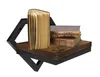 A wooden shelf with a metal frame, holding three books. Produktbild-Vorschau