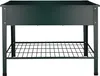 A dark green metal raised garden bed with a storage shelf underneath, shown against a white background. Produktbild-Vorschau
