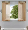 A window with sheer curtains and a view of trees outside. Produktbild-Vorschau