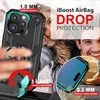 A collage of images showcasing a phone case with various features highlighted. Produktbild-Vorschau