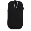 A black neoprene phone pouch with a carabiner clip. Produktbild-Vorschau