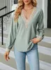 ASKSA Damen V-Ausschnitt Langarm T-Shirt Elegant Produktbild-Vorschau 2