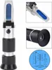A collage of images showing a refractometer and its components, along with a close-up of the measurement scale. Náhled obrázku produktu