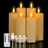 A set of six LED candles with a remote control and charging cables, displayed against a black background. Voir les images du produit