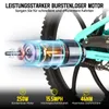 A close-up diagram of an electric bicycle motor with feature callouts. Produktbild-Vorschau