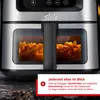A close-up of a Solis air fryer with food inside, with a marketing text overlay. Produktbild-Vorschau