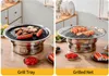 Two different grill setups are shown side-by-side on a wooden table, with bowls of food in the foreground. Náhled obrázku produktu