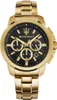 A close-up studio shot of a gold Maserati chronograph watch with a black dial. Náhled obrázku produktu