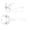 Technical drawing of a wall-mounted faucet with dimensions. Anteprima dell’immagine prodotto