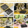 Collage of images showing a cutlery organizer in different settings: kitchen drawer, house party, picnic, and barbecue. Produktbild-Vorschau