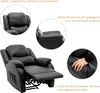 A collage of images showcasing a black recliner chair with close-ups of its features. Produktbild-Vorschau