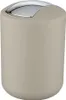 A taupe colored trash can with a silver flip-top lid. Produktbild-Vorschau