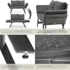 A collage of images showcasing a rattan-style outdoor sofa, its features, and materials. Produktbild-Vorschau