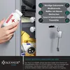 A hand is placing a medicine bottle into an open safe, which contains gold bars, money, and a watch. There are feature callouts on the right side of the image. Produktbild-Vorschau