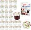 A collection of small glass jars with strawberry-themed lids, a jar filled with jam, and a recipe book. Produktbild-Vorschau