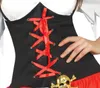 Close-up of a person wearing a pirate costume, focusing on the corset and a gold skull accessory. Produktbild-Vorschau
