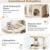 A collage of images showcasing different features of a cat tree, with German text descriptions. Náhľad obrázku produktu