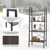 A collage of images showing a bookshelf and its features, set against a blurred background of a living room. Podgląd zdjęcia produktu