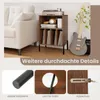 A collage showing a record player stand next to a couch and a guitar, with close-ups of the stand's features. Voir les images du produit