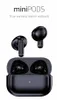 A product image featuring a pair of black wireless earbuds and their charging case, with text overlay. Voir les images du produit