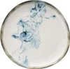 A close-up view of a round plate with a blue abstract design and a gray rim. Produktbild-Vorschau