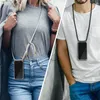 A split image showing two people wearing phone cases with lanyards around their necks. Produktbild-Vorschau