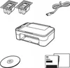 An overhead view of printer accessories and a printer. Produktbild-Vorschau