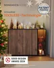 A Christmas-themed advertisement for a SONGMICS HOME sideboard, featuring a Christmas tree, festive decorations, and award badges. Náhled obrázku produktu