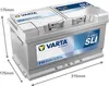 A VARTA car battery with dimensions indicated. Produktbild-Vorschau