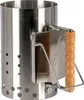 A stainless steel charcoal chimney starter with a wooden handle. Produktbild-Vorschau
