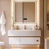 A modern bathroom vanity with a large LED mirror. Anteprima dell’immagine prodotto