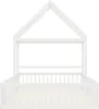 A white house-shaped bed frame with a slatted base, shown from the front. Produktbild-Vorschau