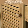Close-up of a wooden cabinet door with a louvered design and a round wooden knob. Náhled obrázku produktu