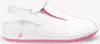 A white and pink clog-style shoe with a slingback strap. Voir les images du produit