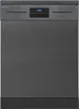 A front view of a dark gray dishwasher with a digital display on the top control panel. Produktbild-Vorschau