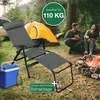 A camping scene with a chair, tent, campfire, and people. Produktbild-Vorschau