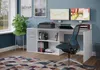 A modern home office setup with a desk, computer monitors, printer, chair, and plant. Produktbild-Vorschau