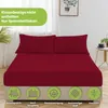 A bed with a fitted sheet and two pillows, set in a bedroom with a plant and a side table. Produktbild-Vorschau