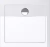 A top-down view of a white rectangular shower tray with a silver drain cover. Produktbild-Vorschau
