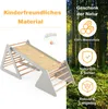 A climbing triangle with a slide and ladder, set against a backdrop of trees and promotional text. Anteprima dell’immagine prodotto