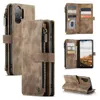 Collage of images showing a brown leather wallet-style phone case for a Samsung Galaxy A13 4G. Produktbild-Vorschau