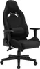 A black gaming chair is shown from a three-quarter angle against a white background.