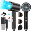 A product image showcasing a hairdryer and its accessories, with graphics indicating features. Produktbild-Vorschau