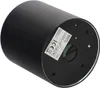 The bottom of a black cylindrical lamp is shown, with a label containing product information and certifications. Anteprima dell’immagine prodotto