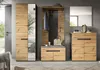 A modern entryway furniture set with a wardrobe, bench, and cabinet, styled in a home setting. Produktbild-Vorschau