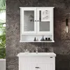 A white bathroom cabinet with mirrored doors above a white vanity. Produktbild-Vorschau