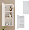 A white bathroom cabinet with its door open, showing shelves and products inside. There are also separate images of the cabinet. Voir les images du produit