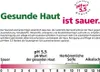 A diagram illustrating the pH scale of skin, with text explaining the importance of a healthy skin pH. Produktbild-Vorschau