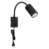 A black wall lamp with a flexible neck and a cylindrical light head. Produktbild-Vorschau