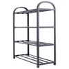 A black four-tier shoe rack shown from a three-quarter front angle against a white background. Anteprima dell’immagine prodotto